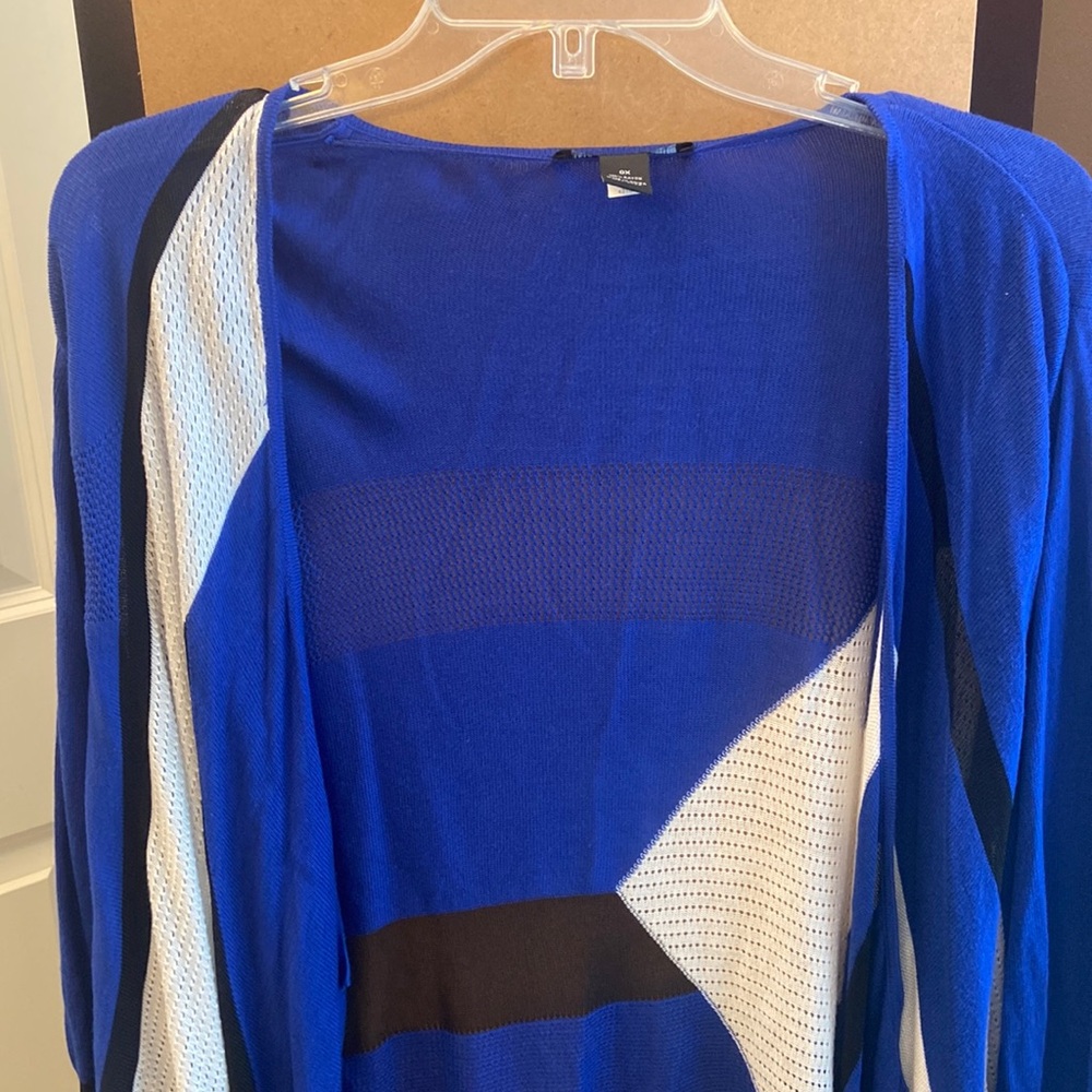 INC International Concepts blue white black open sweater 0X